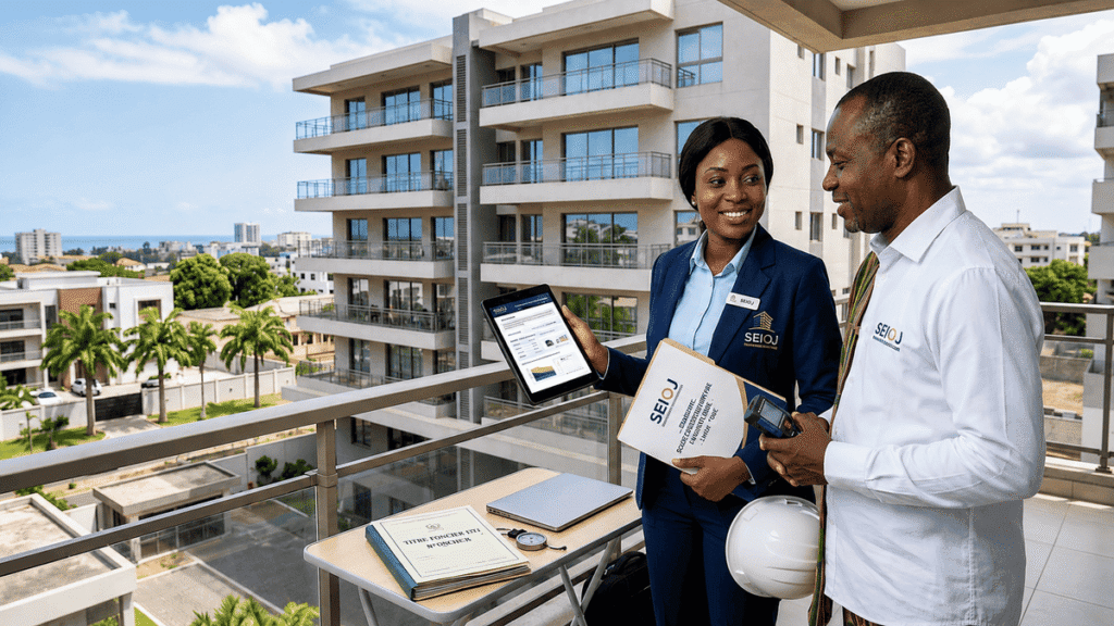 Image représentant deux agents immobiliers, en pleine opération d'Expertise Immobilière